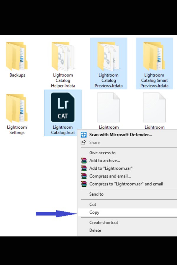 Copying the catalog file in Lightroom before moving to external hard drive