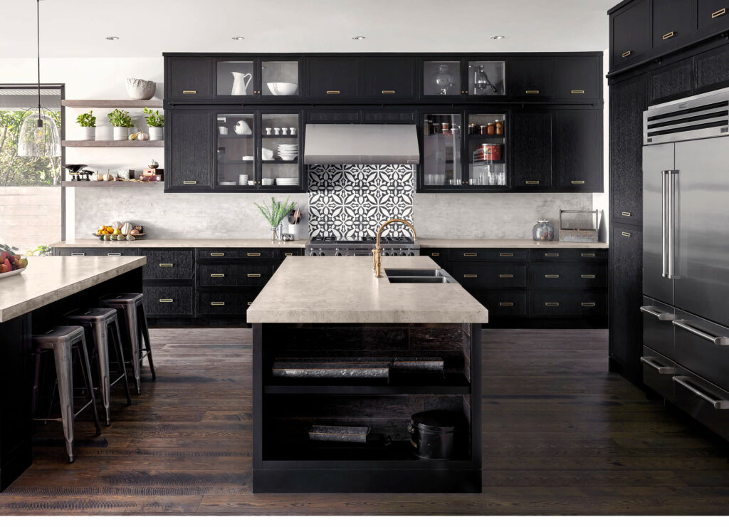 Modern kitchen with dark wooden fixtures and fittings
