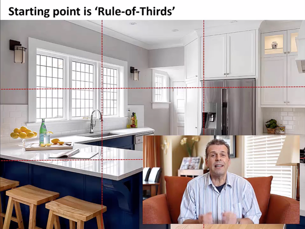 Screenshot of Tony Colangelo's course as he discusses the "rule-of-thirds" for photo compositions